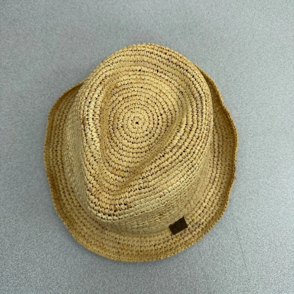 True Religion Fedora Unisex S/M Tan Woven Straw Sun Hat Summer Beach Casual